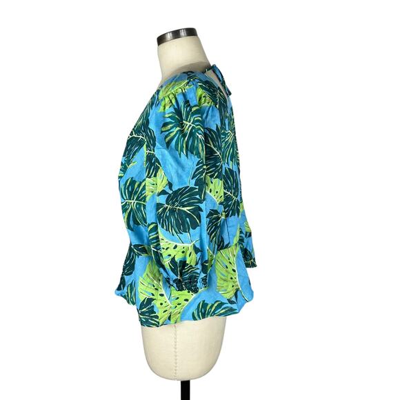 DRAPER JAMES Tropical Palm Women's Puff Sleeve Blouse Top Size 18 Colorful - Picture 2 of 8